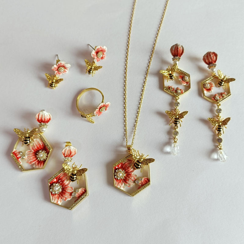 Sweet Romantic Flower Bee Jewelry Set