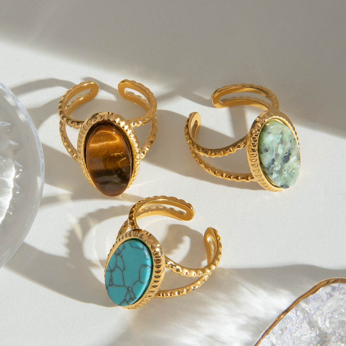 Oval Turquoise Tigers-Eye Adjustable Ring