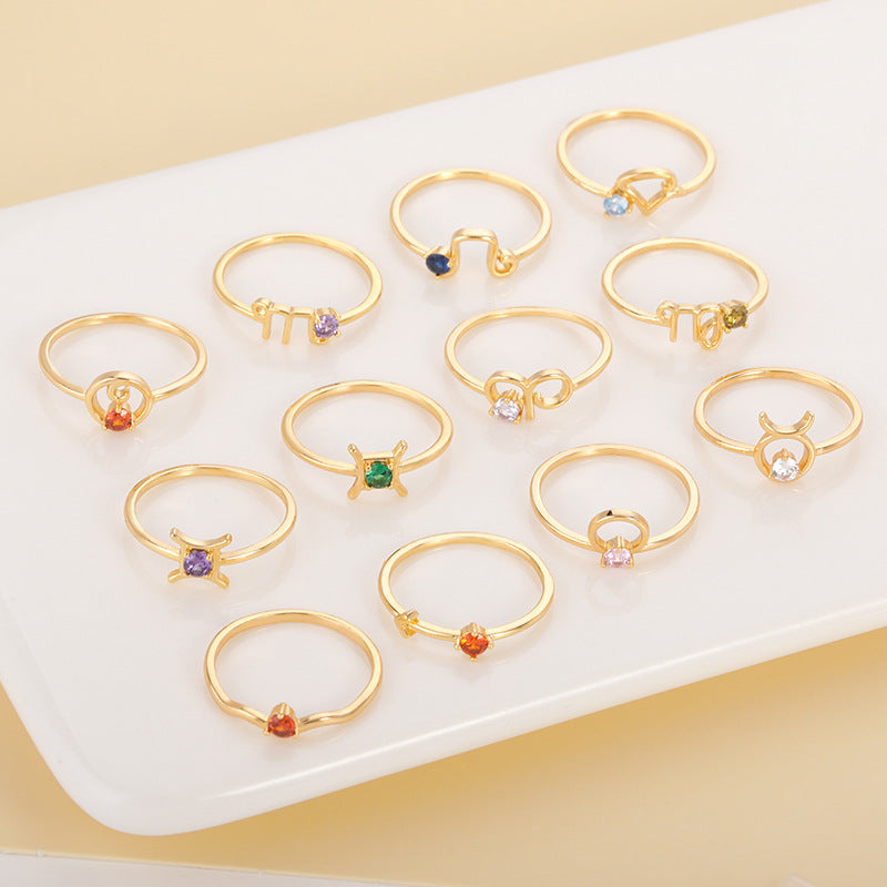 Twelve Constellation Zodiac Ring