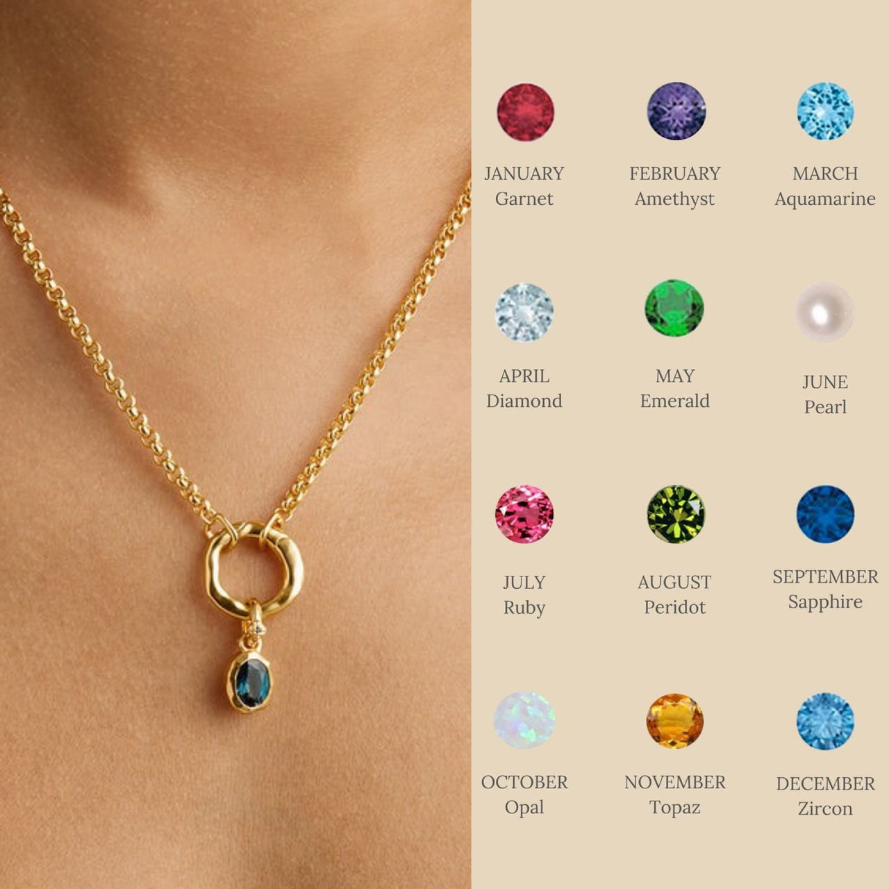 Ring Pendent Twelve Birthstone Necklace