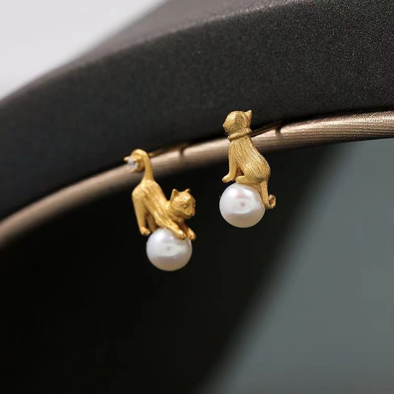 Gold Kitty Cat Earrings