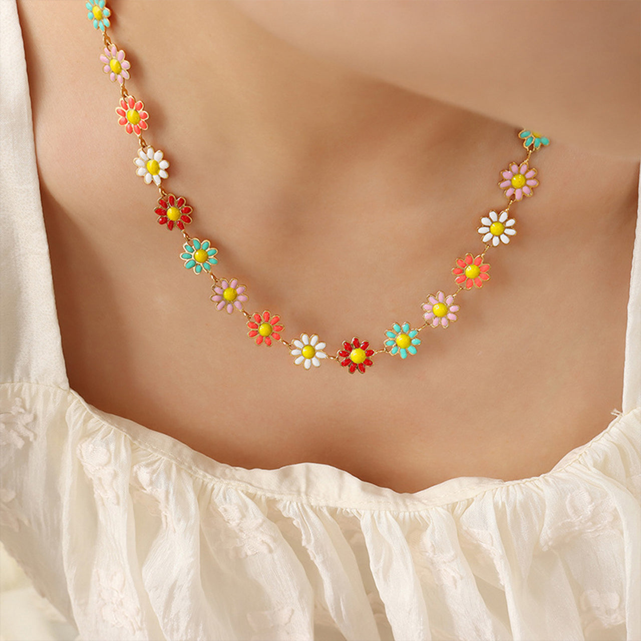 Oil Drip Flower Necklace