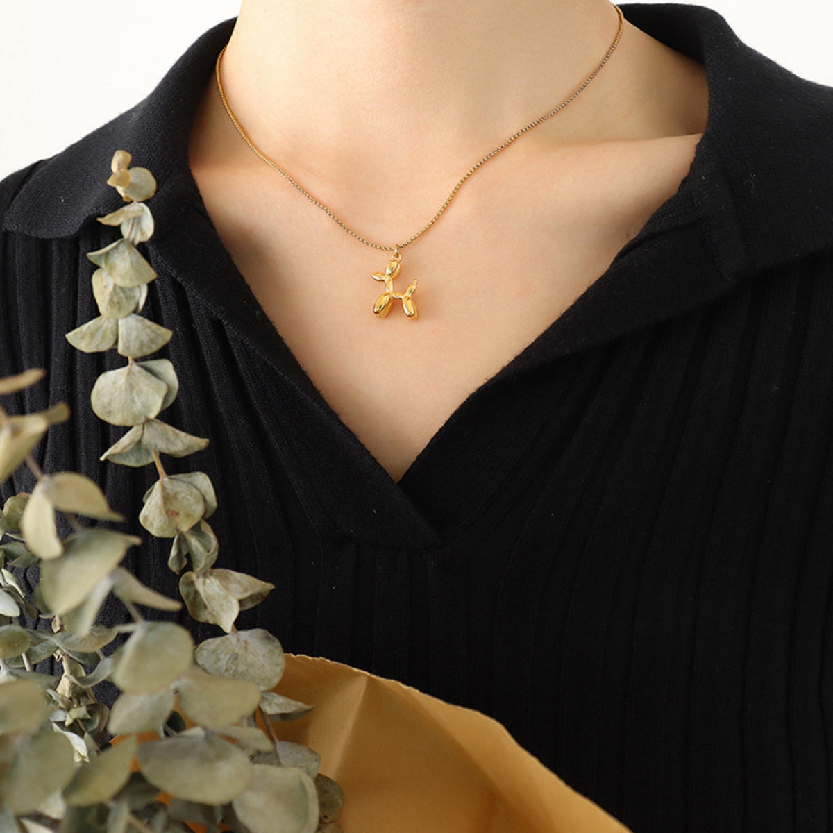 Gold Balloon Animal Puppy Shape Pendant Necklace
