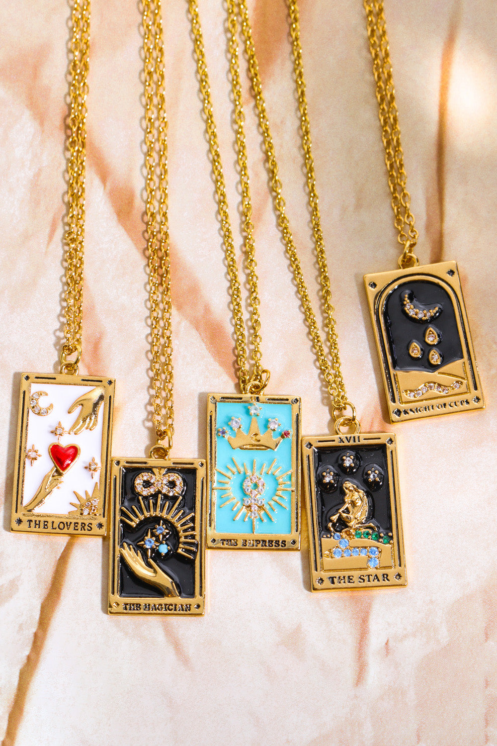 Gold Tarot Card Pendant Stainless Steel Necklace